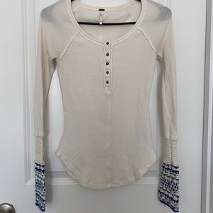 Free People White Waffle Knit Long-Sleeve Top
